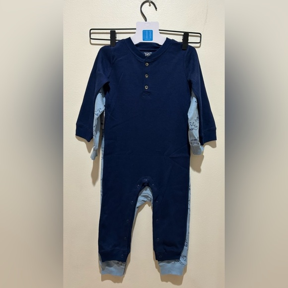 NWT Carter’s 2-pack Blue Pants Romper with Dinosaurs - Baby Boy Size 24 Months - Picture 2 of 6